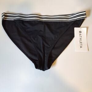 Athleta NWT Goldcoast Solid Banded Black/White Bikini Bottom Size Large